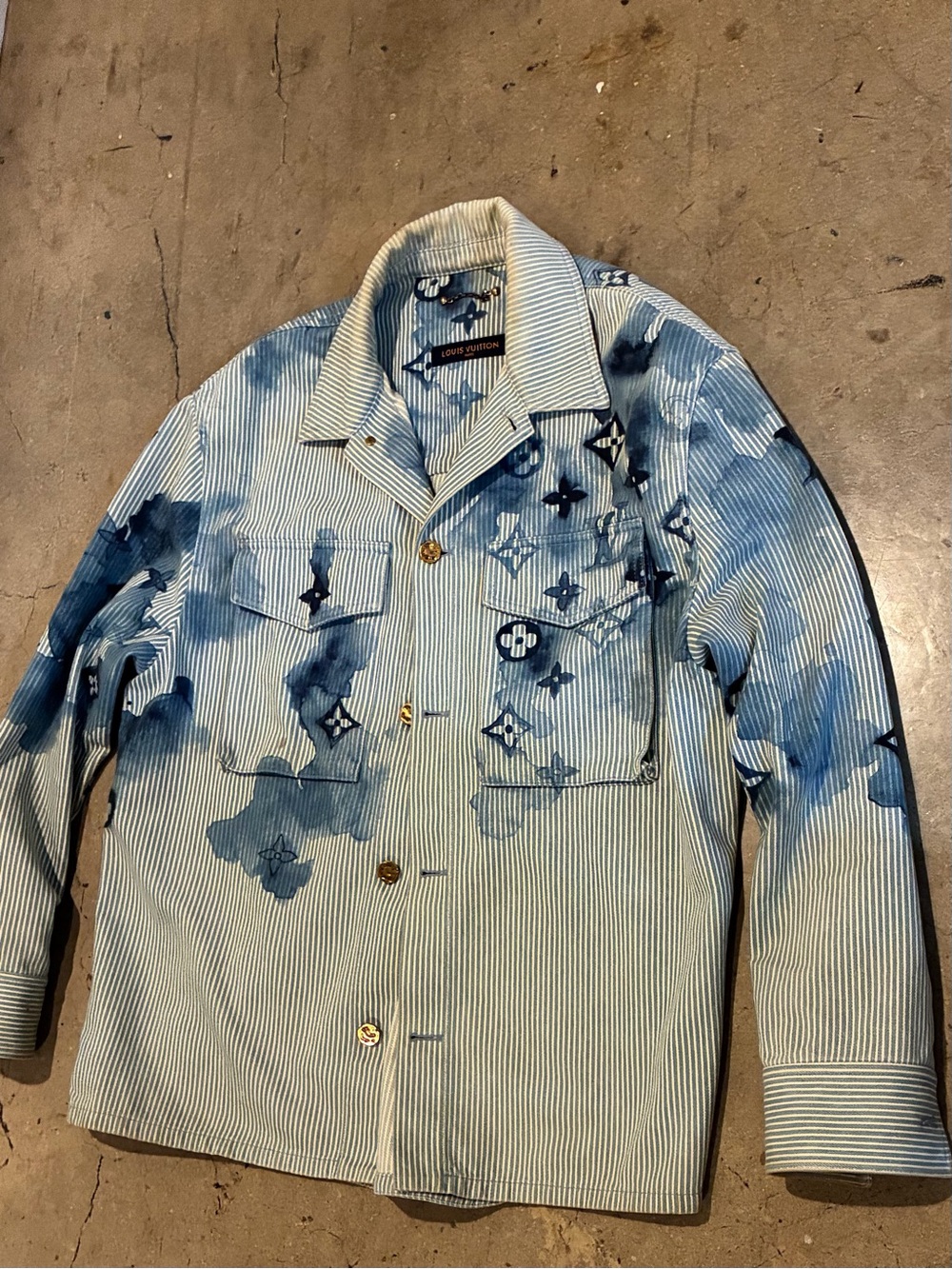 Louis Vuitton Blue & White Watercolor Stripe Shirt Jacket - Picture 2 of 8